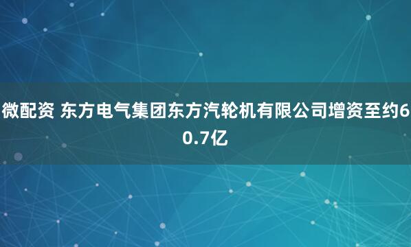 微配资 东方电气集团东方汽轮机有限公司增资至约60.7亿